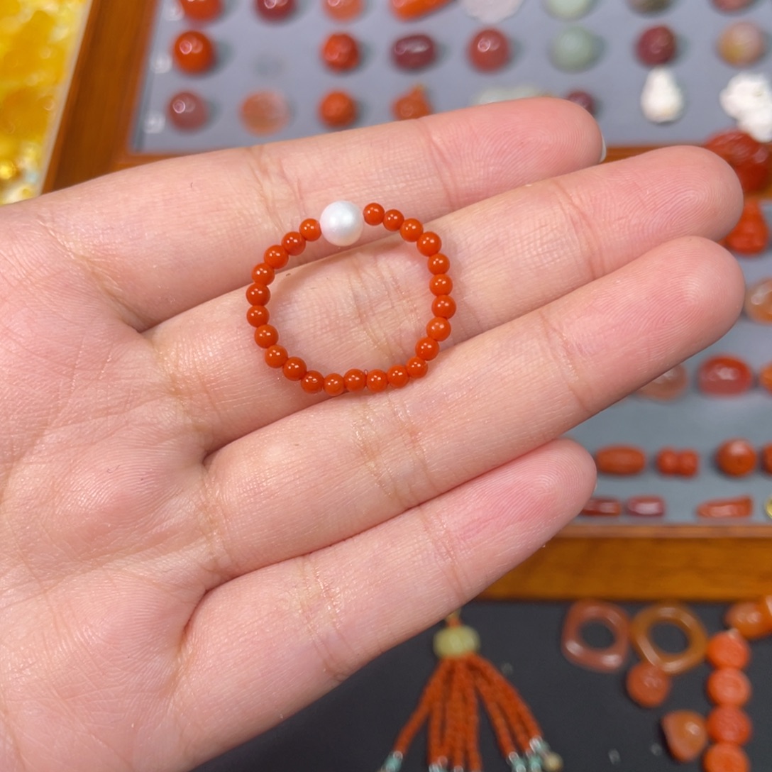 枫***1南红玛瑙未镶嵌米珠戒指