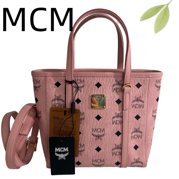 99新 MCM 粉老花菜篮子手提斜挎包G25116905底长19X19
