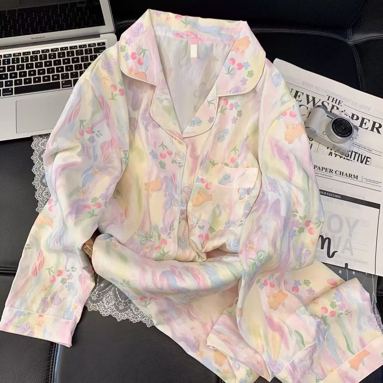 云朵棉长袖长裤睡衣夏季新甜美晕染蝴蝶印花短袖家居服夏天女可爱