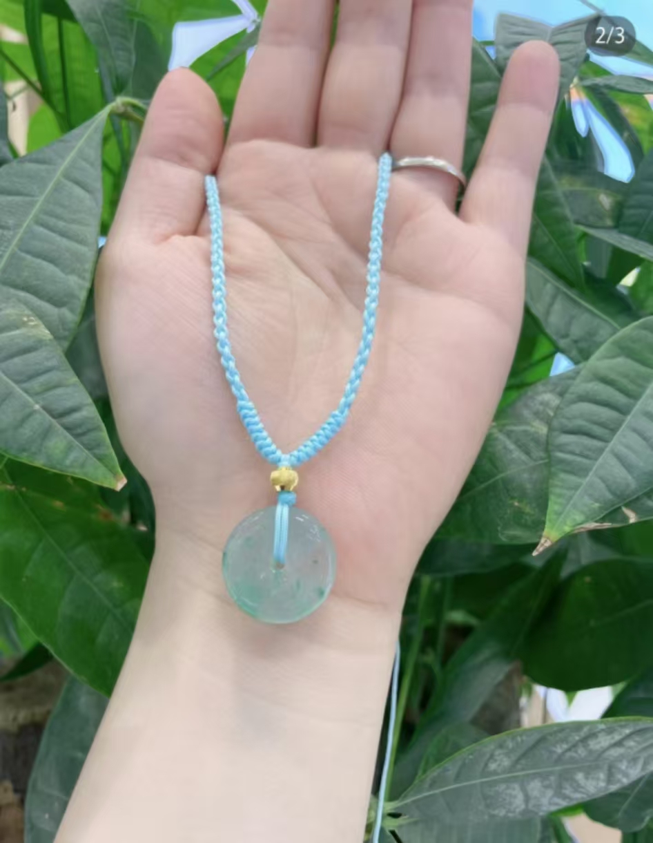 缅甸翡翠冰种飘花平安扣吊坠