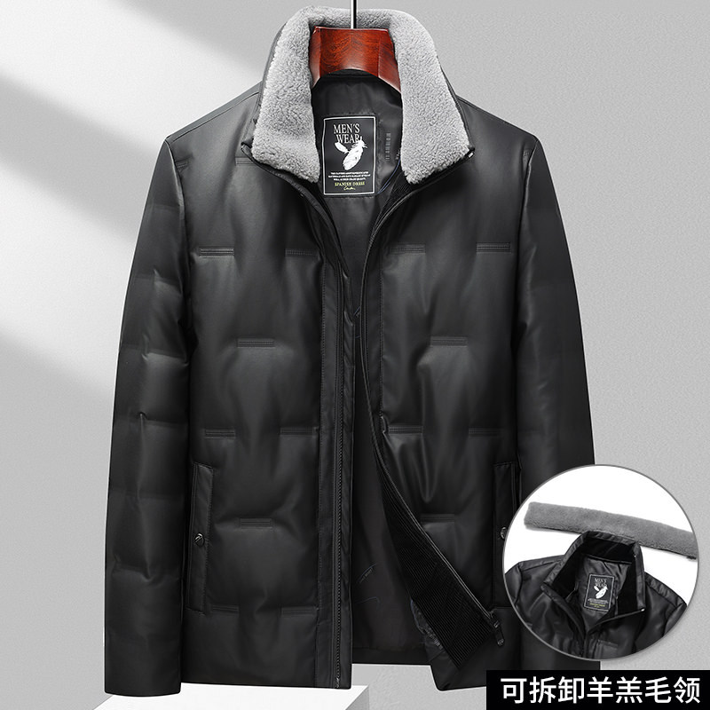 Z30加厚羊羔毛领皮羽绒服男士新款休闲中年保暖羽绒外套