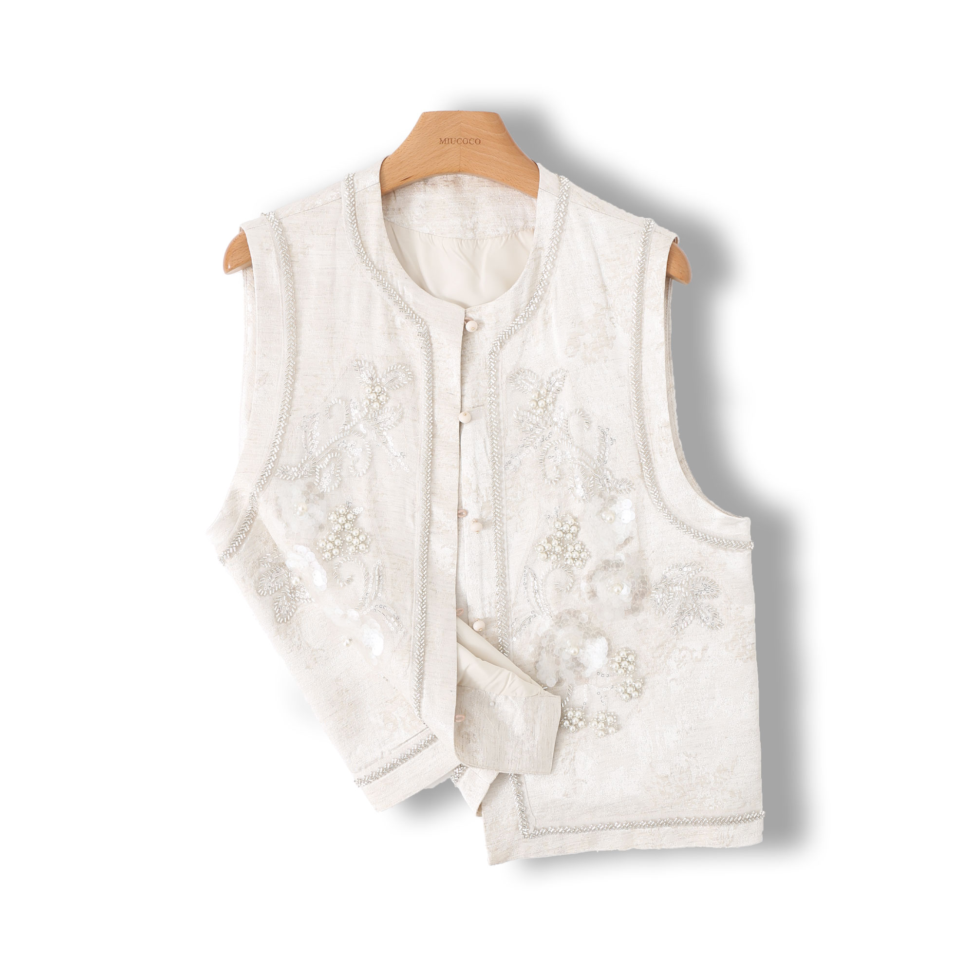 元厂P牌！新中式！重工刺绣钉珠圆领无袖马甲女设计感背心外套潮