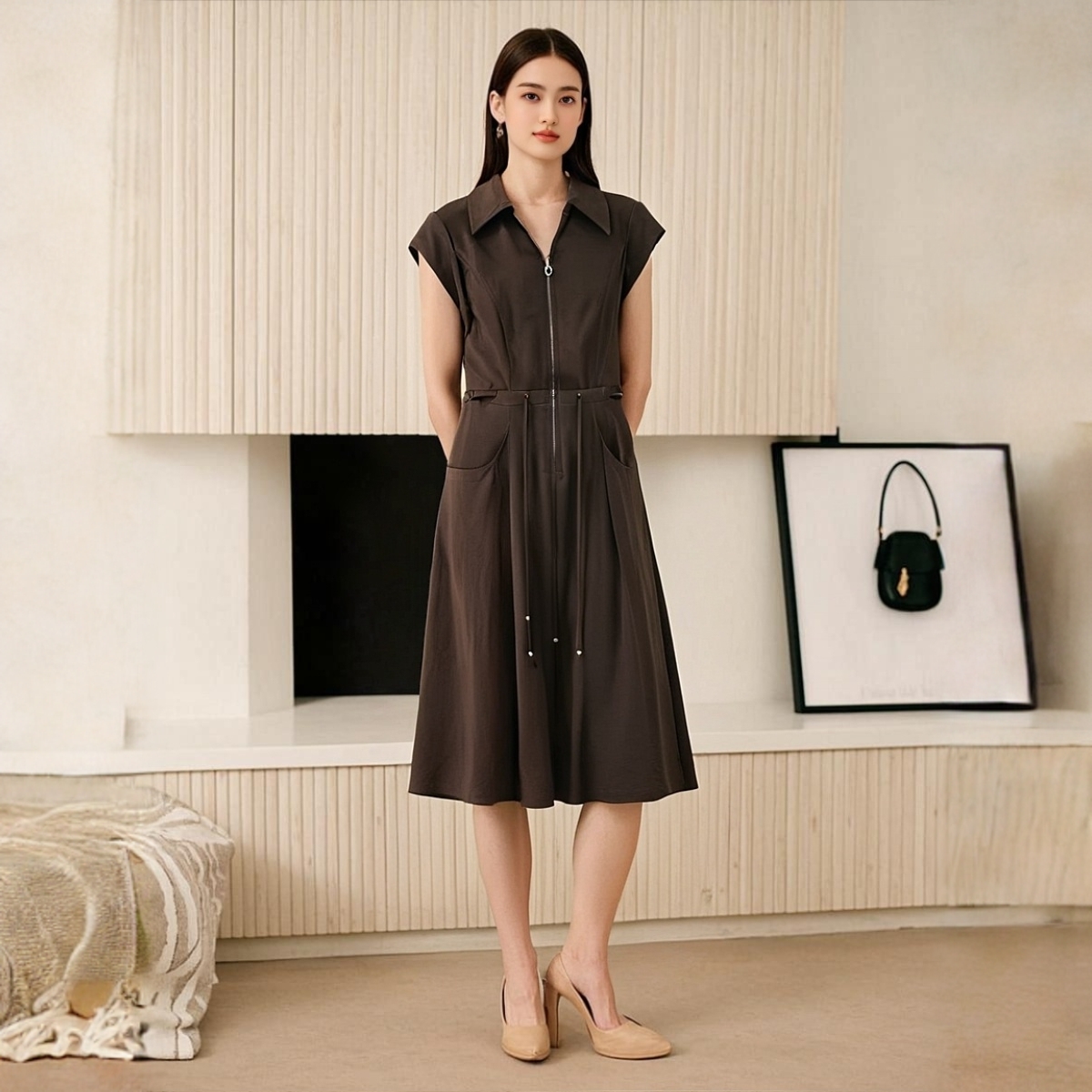 【SY459】2025夏新款无袖连衣裙女衬衫裙法式大方得体独特好看裙子