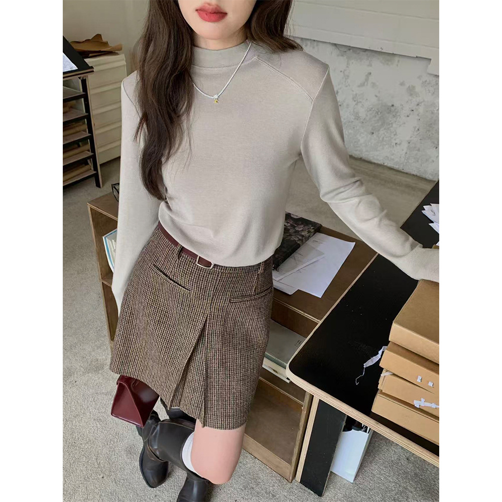 立领打底衫百搭长袖内搭t恤内搭打底保暖上衣洋气秋冬半高领