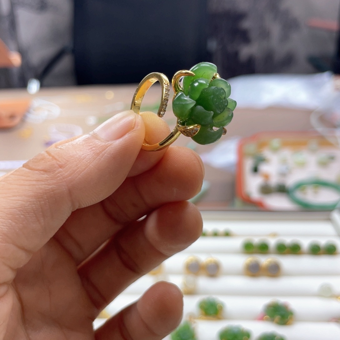 和田玉戒指银S925镶嵌木**开