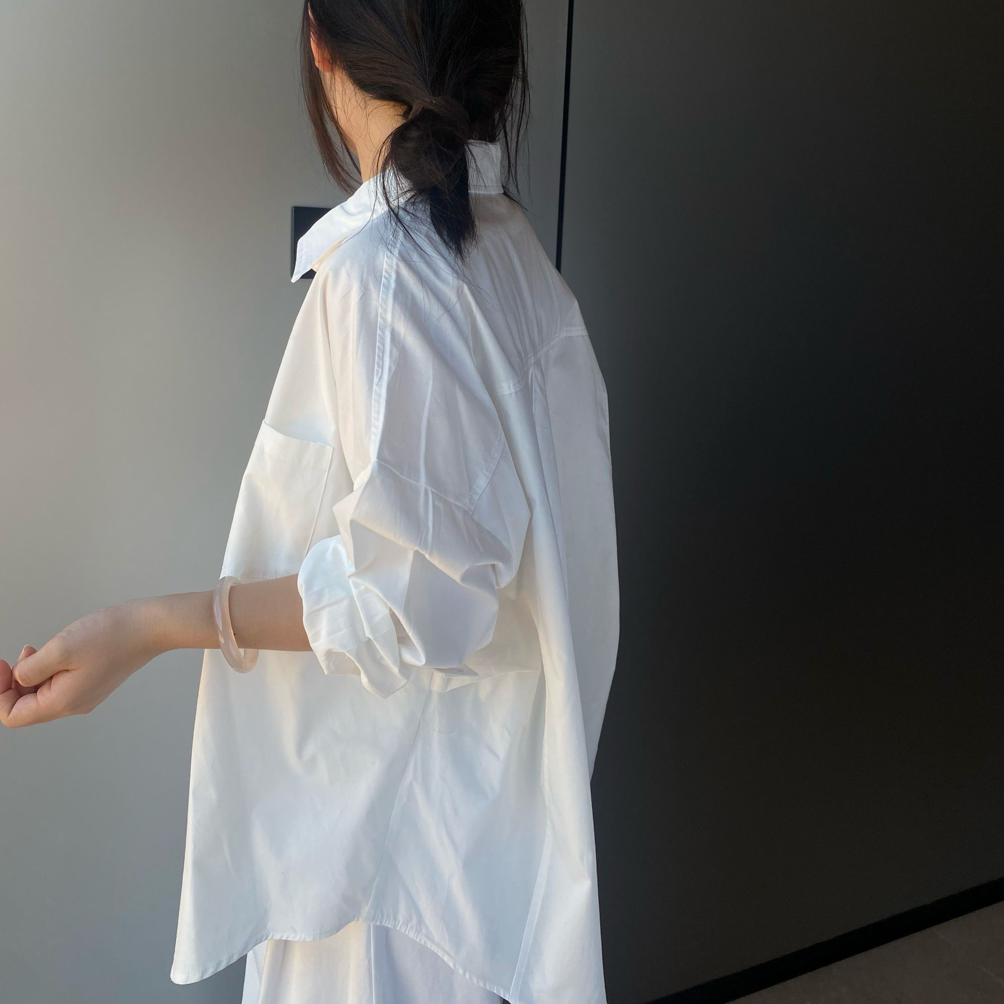 【100%棉】韩系慵懒衬衣秋冬女款衬衫外套长袖高级感宽松中长款上衣