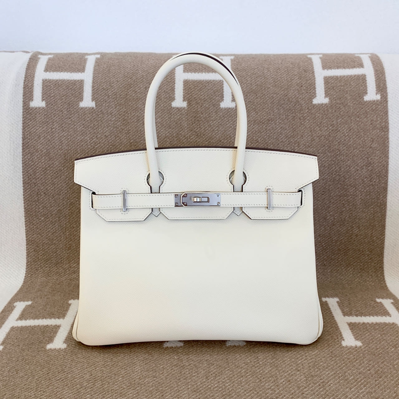 全新未使用 Hermes/爱马仕 birkin 30 Z e皮 I2 奶油白0114o0 