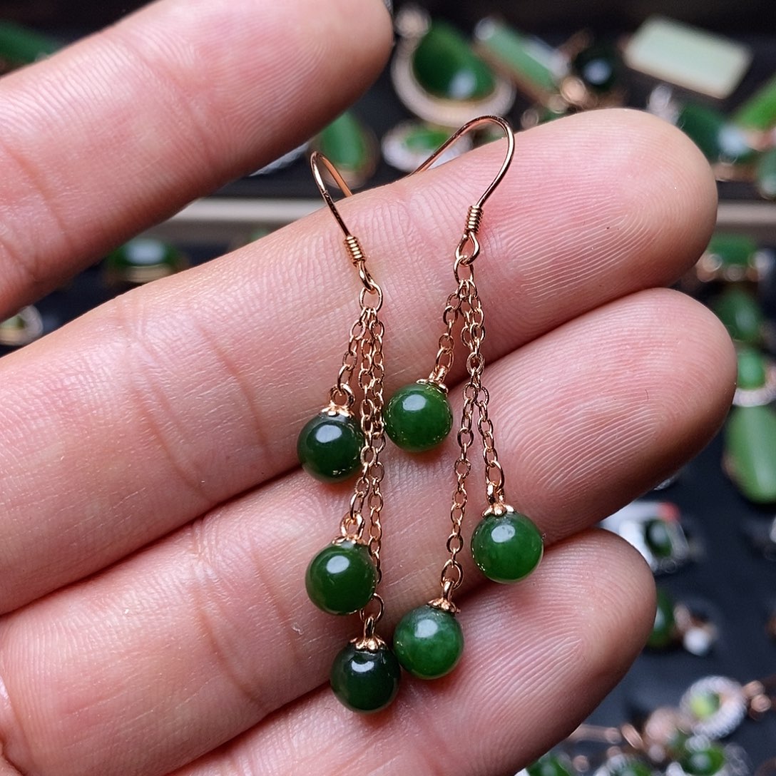 和田玉（碧玉）耳饰银S925镶嵌