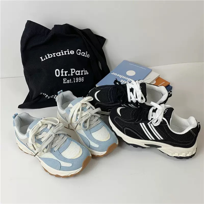 复古系带休闲鞋厚底跑步鞋百搭透气韩系2025秋季运动鞋女