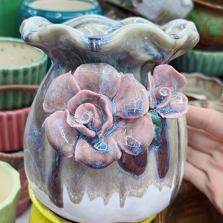 多肉绿植陶瓷花盆9.9包邮，有孔