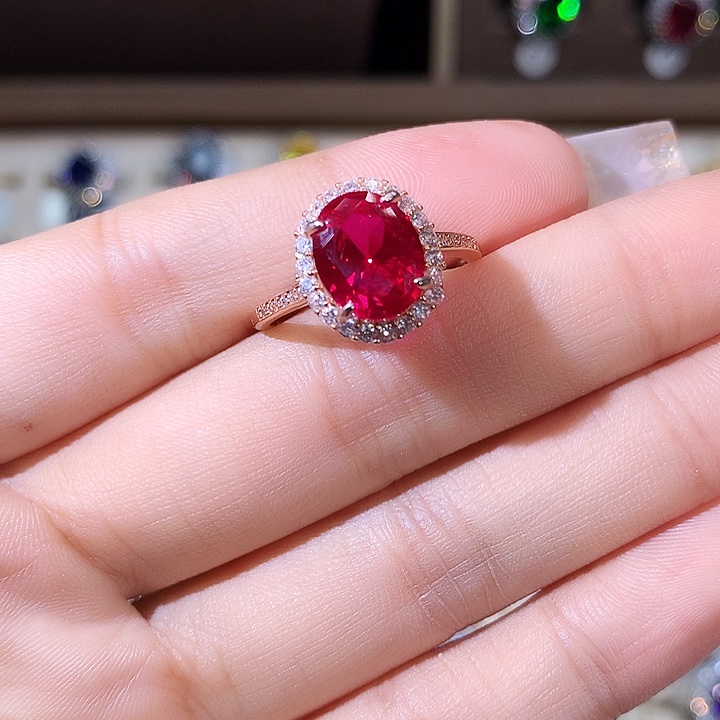 红宝石银S925镶嵌戒指玫瑰金810