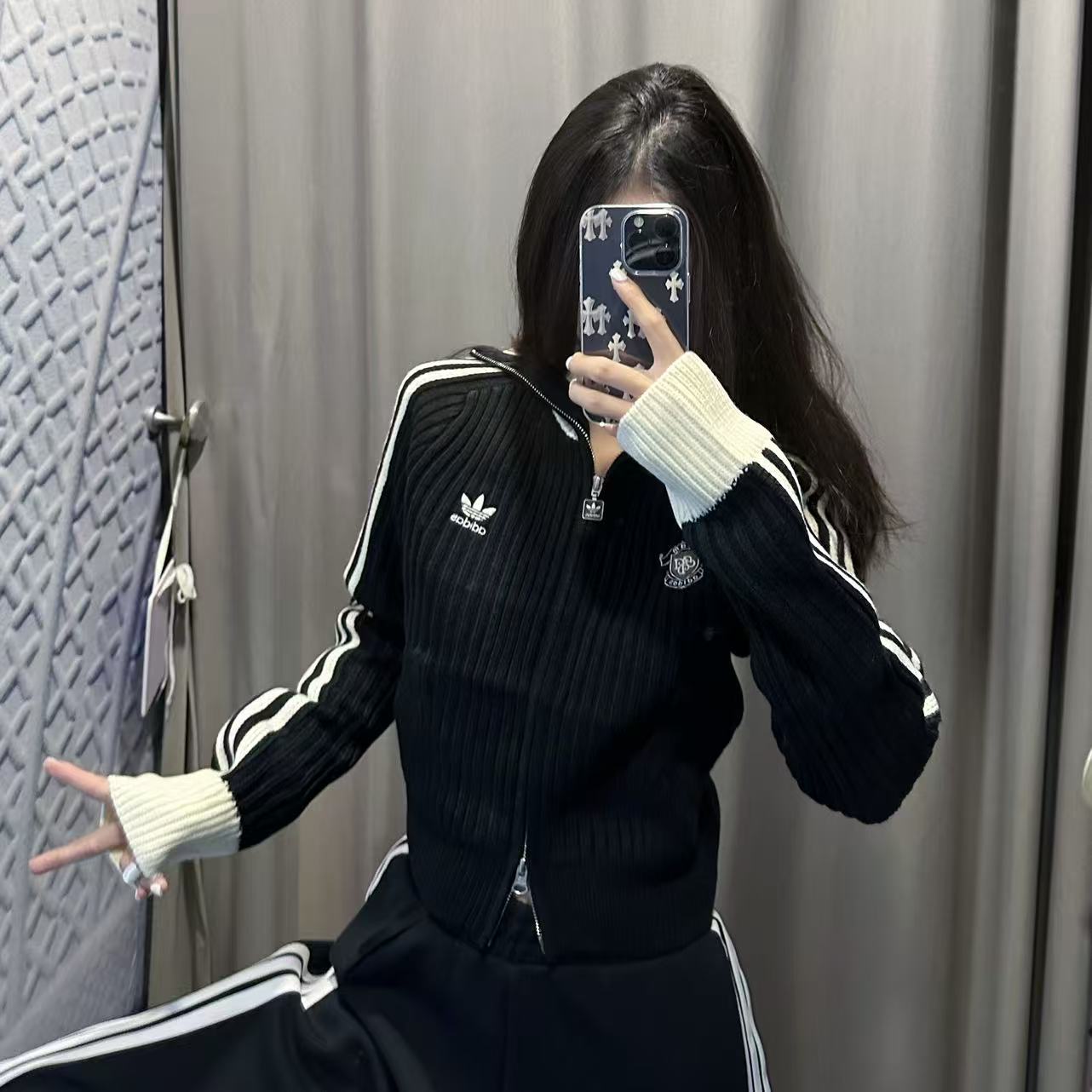 adidas/三叶草TEAM FULLZIP全开襟运动修身针织衫KF0718