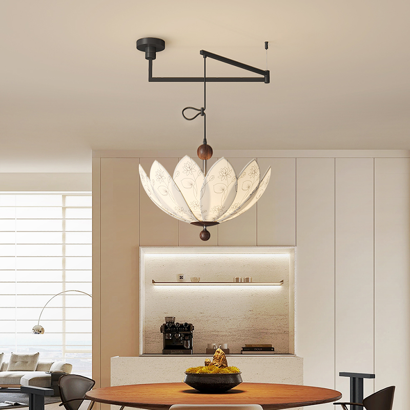 全光谱护眼灯具中古风布艺卧室高级氛围感吧台书房餐厅卧室吊灯