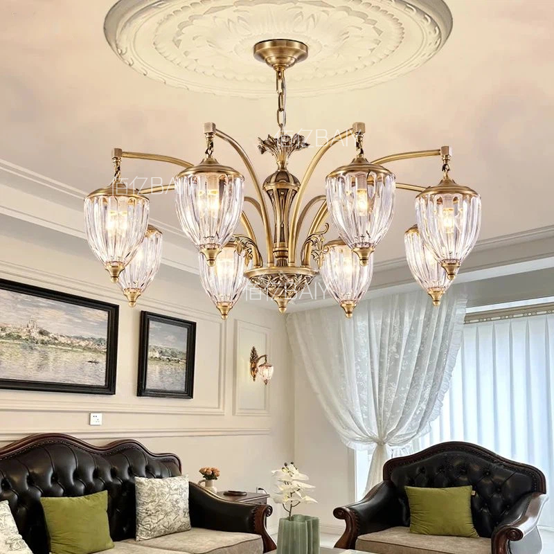 新品法式中古风全铜客厅吊灯轻复古简约餐厅灯卧室书房大气吊灯