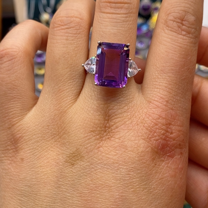 水晶戒指银S925镶嵌天然水晶戒指