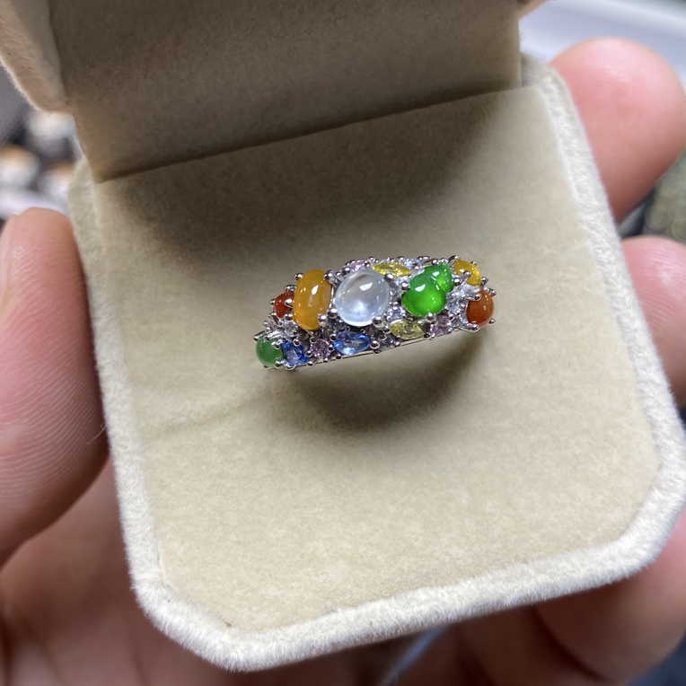 缅甸天然翡翠多宝戒指