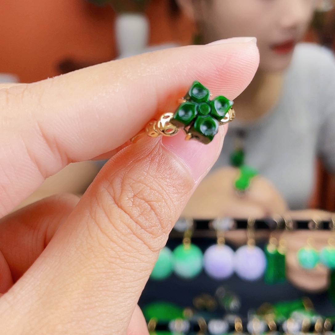 翡翠银S925镶嵌耳饰