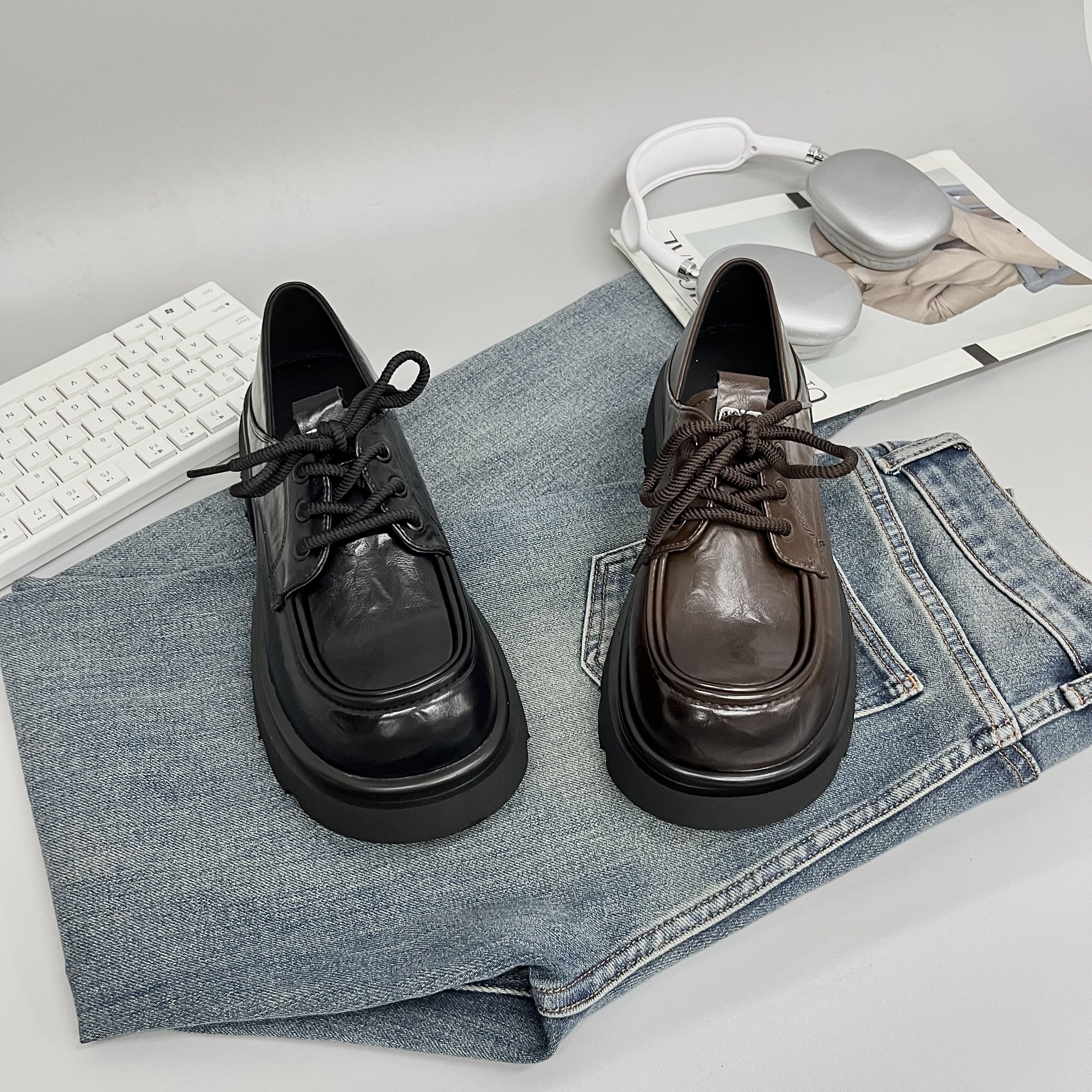  【唯品专属】百搭女乐福鞋厚底单鞋时尚百搭系带3169-62