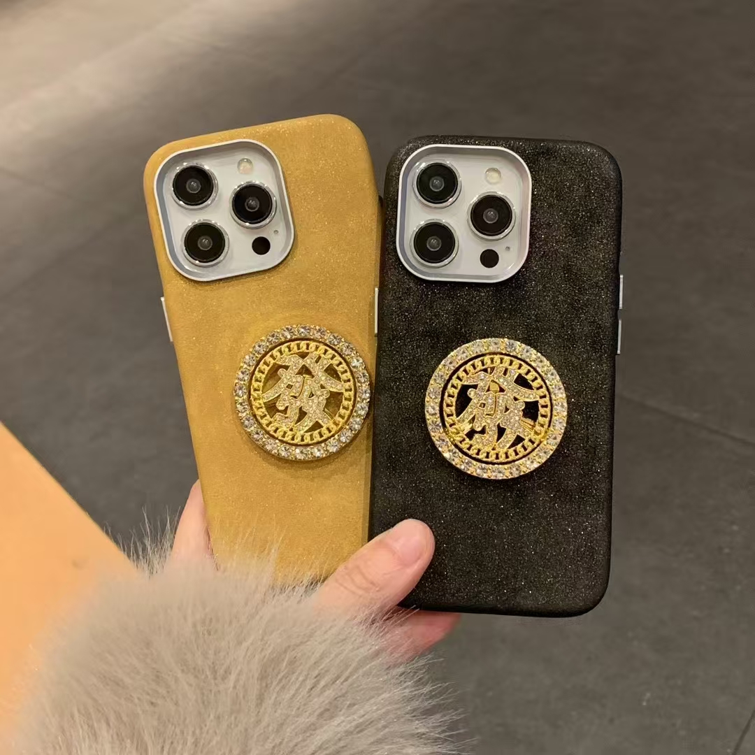 高级小众闪钻发财转盘适用苹果16promax手机壳/iPhone15潮流时尚