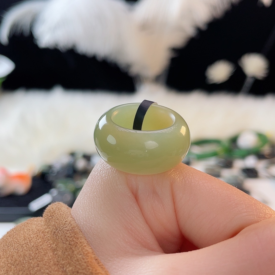 和田玉未镶嵌戒指k102黄口墩墩16.2mm