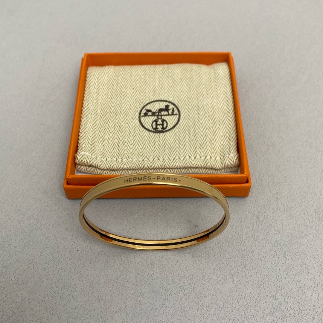 95新  Hermes/爱马仕 珐琅窄版手镯 金色拼奶茶9696699