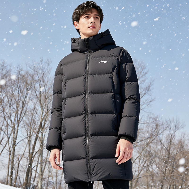 李宁男子潮流保暖鸭绒2025冬季新款中长款运动羽绒服AYMV461/463
