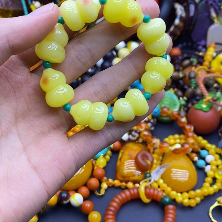 琥珀未镶嵌手链高端收藏原创手串a6