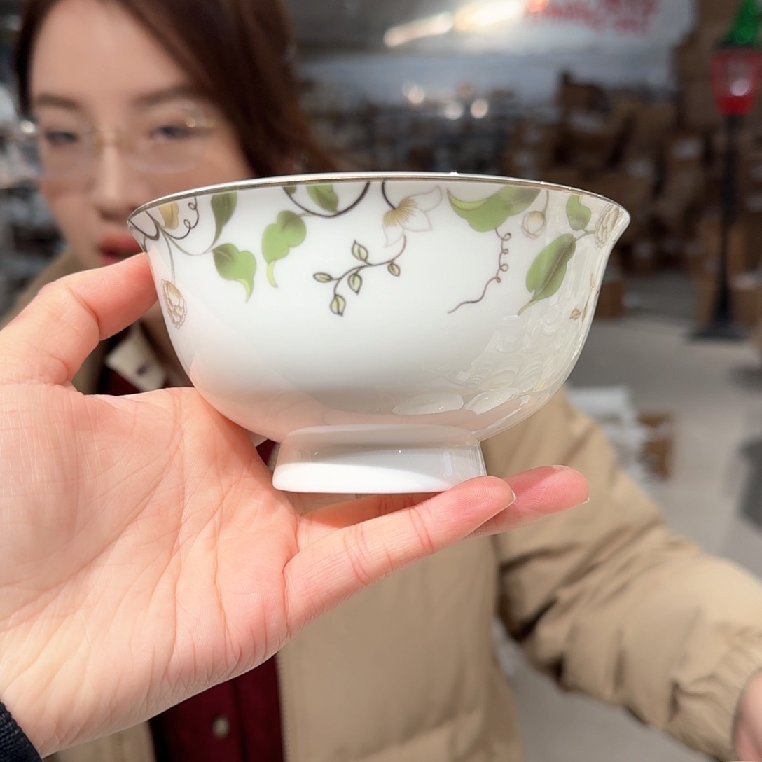 瓷4.5英寸高脚碗米饭碗4只外贸尾单