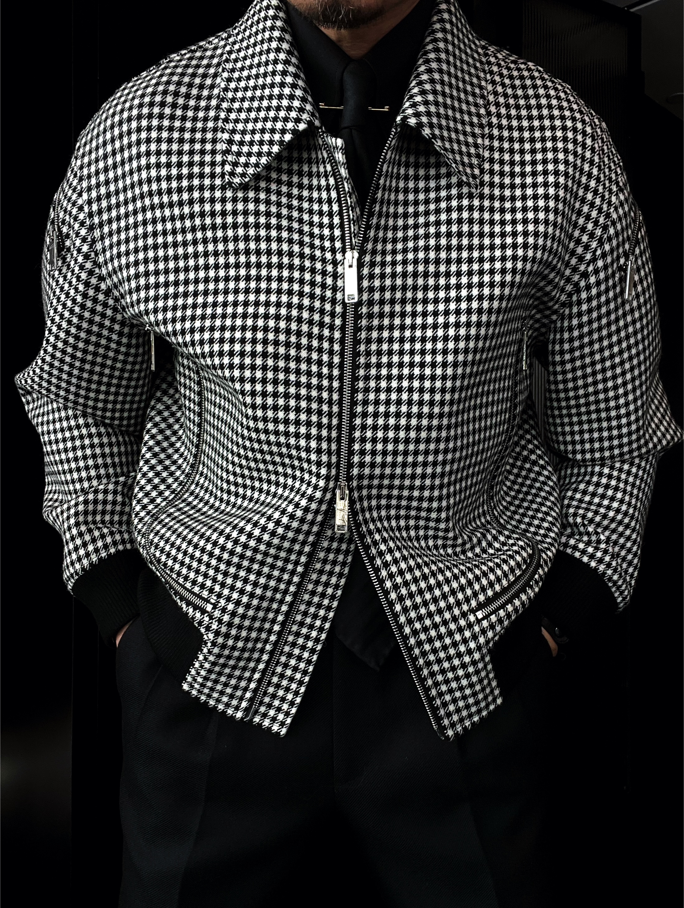 【福利款】DRUNKCORNER小千鸟格阔版拉链夹克