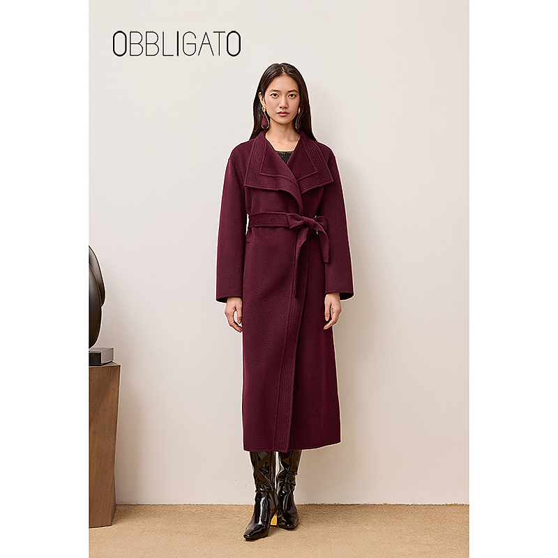 OBBLIGATO奥丽嘉朵1C65580160专选2025冬季新品大翻领绵羊毛大衣