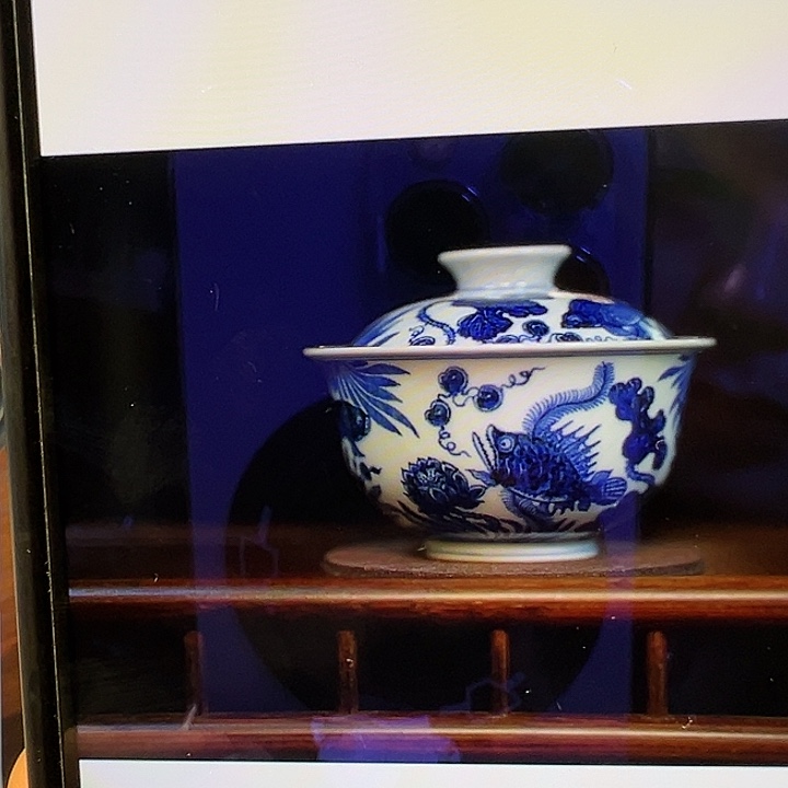 阿***芦陶凭阑亭鱼藻盖碗手绘