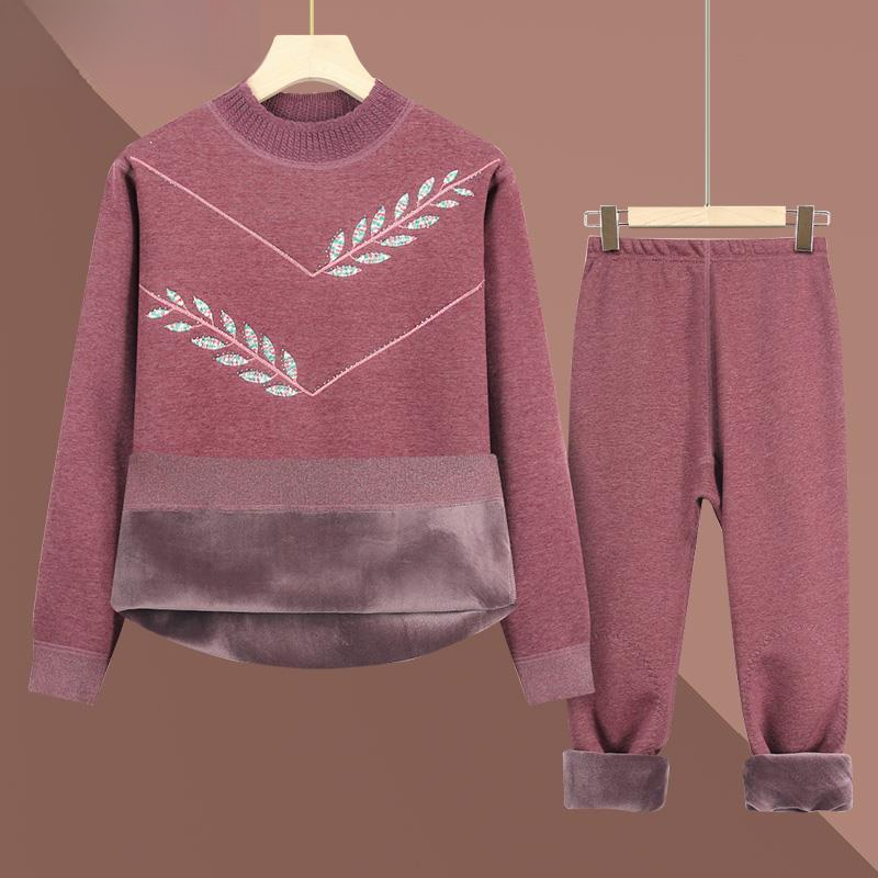 中老年人保暖内衣套装女奶奶冬装加绒加厚秋衣秋裤妈妈舒适棉毛衫