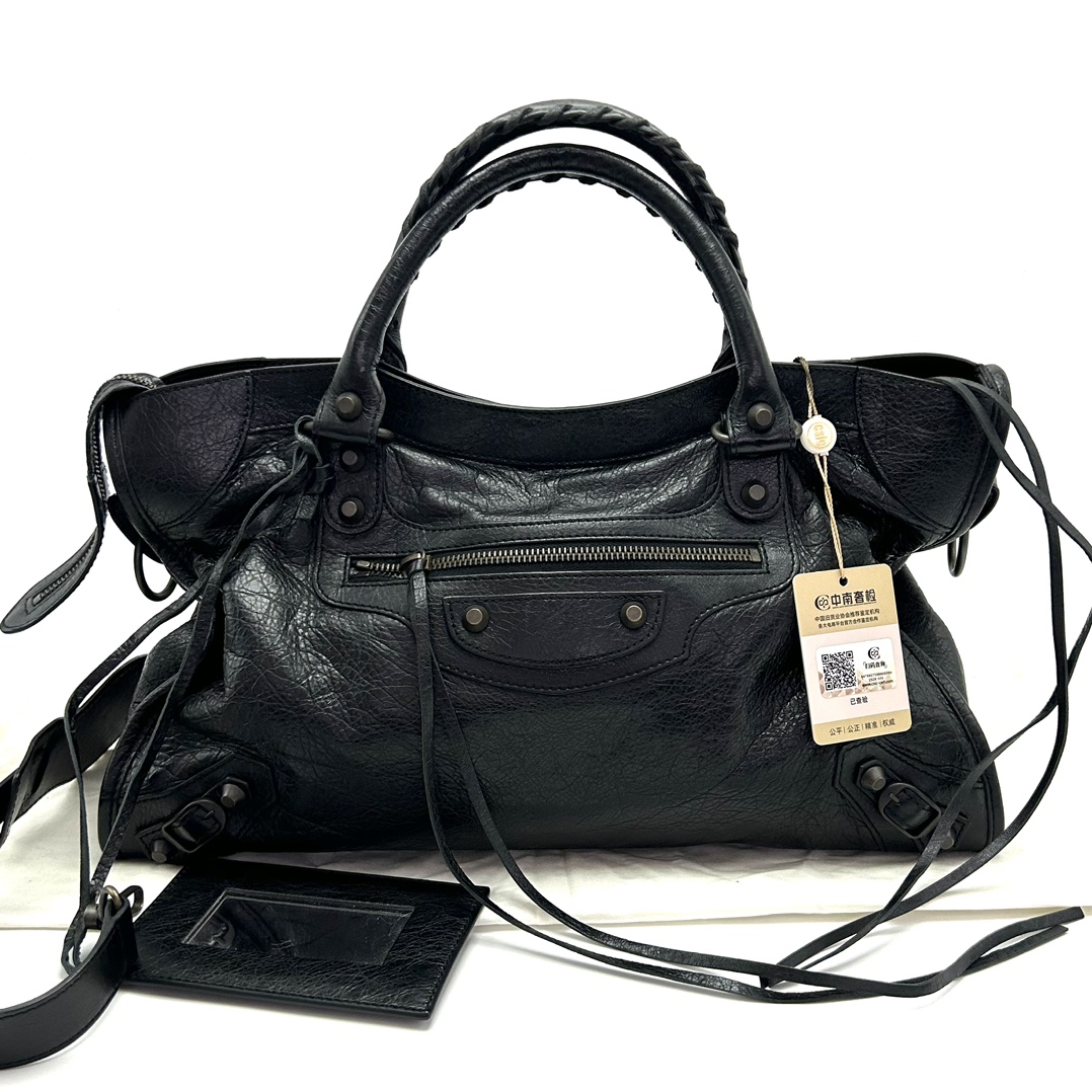 95新 Balenciaga/巴黎世家 黑色中号手提单肩机车包 43317