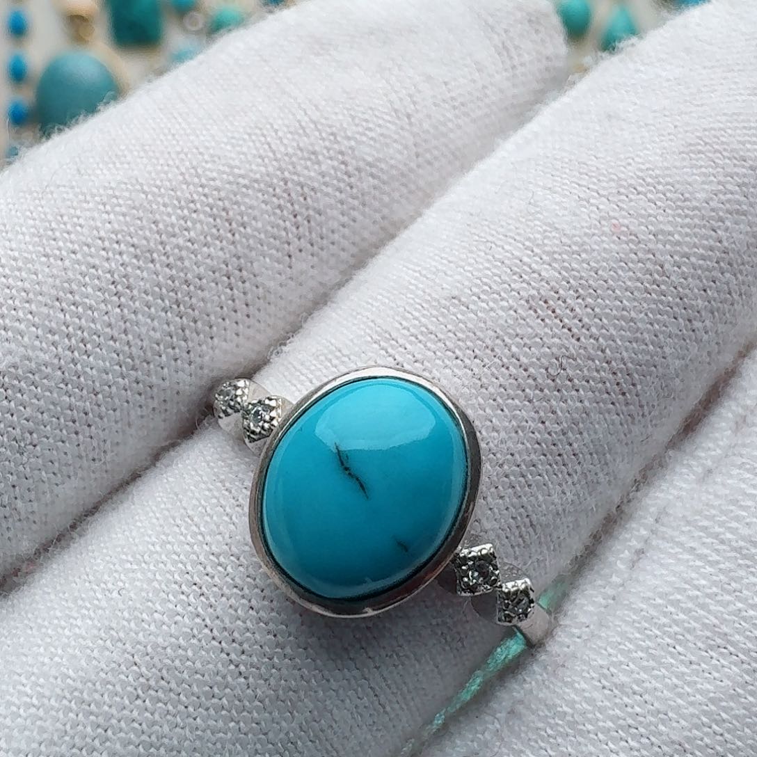 @***～绿松石银S925镶嵌戒指