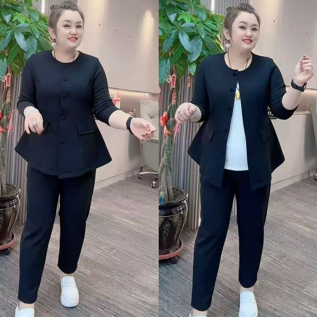 7339（丹姐家）秋季新款套装气质显瘦长袖开衫上衣小脚裤子两件套