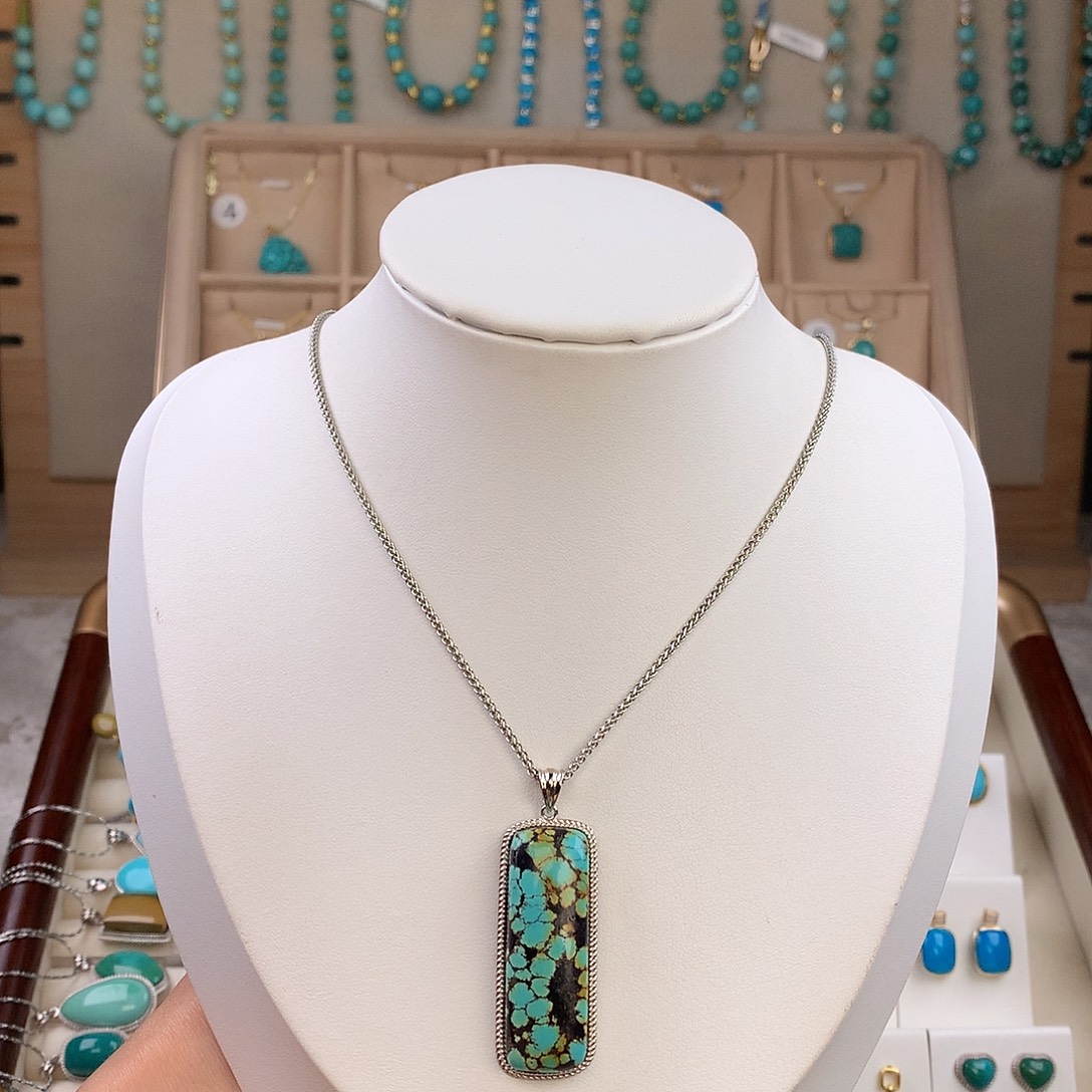 绿松石银S925镶嵌吊坠(赠链)