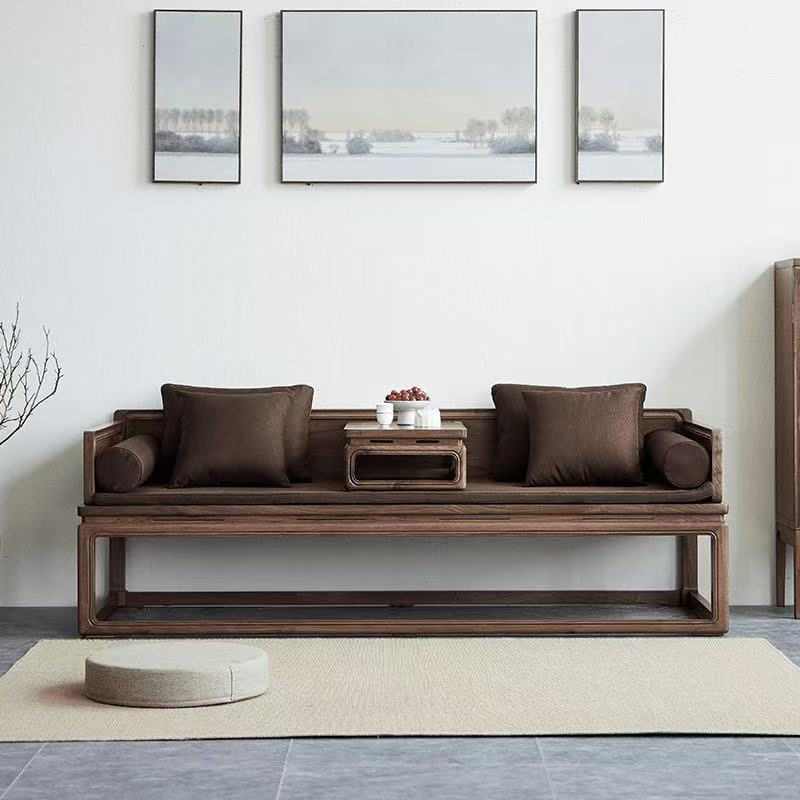 黑胡桃木罗汉床实木新中式床榻客厅茶室罗汉床贵妃椅宋氏沙发床