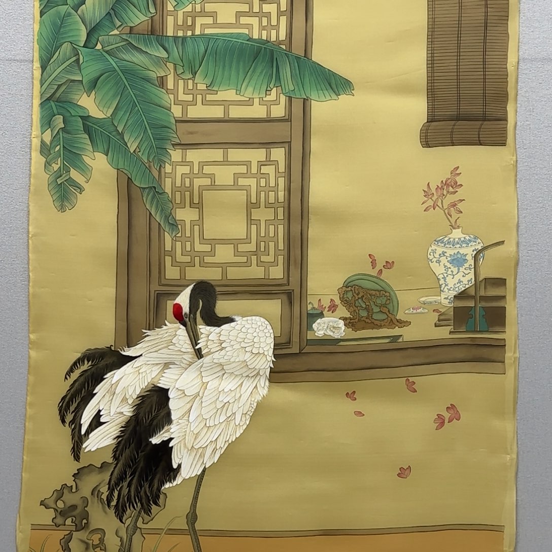 国画绢本工笔四尺仙鹤图贾敏