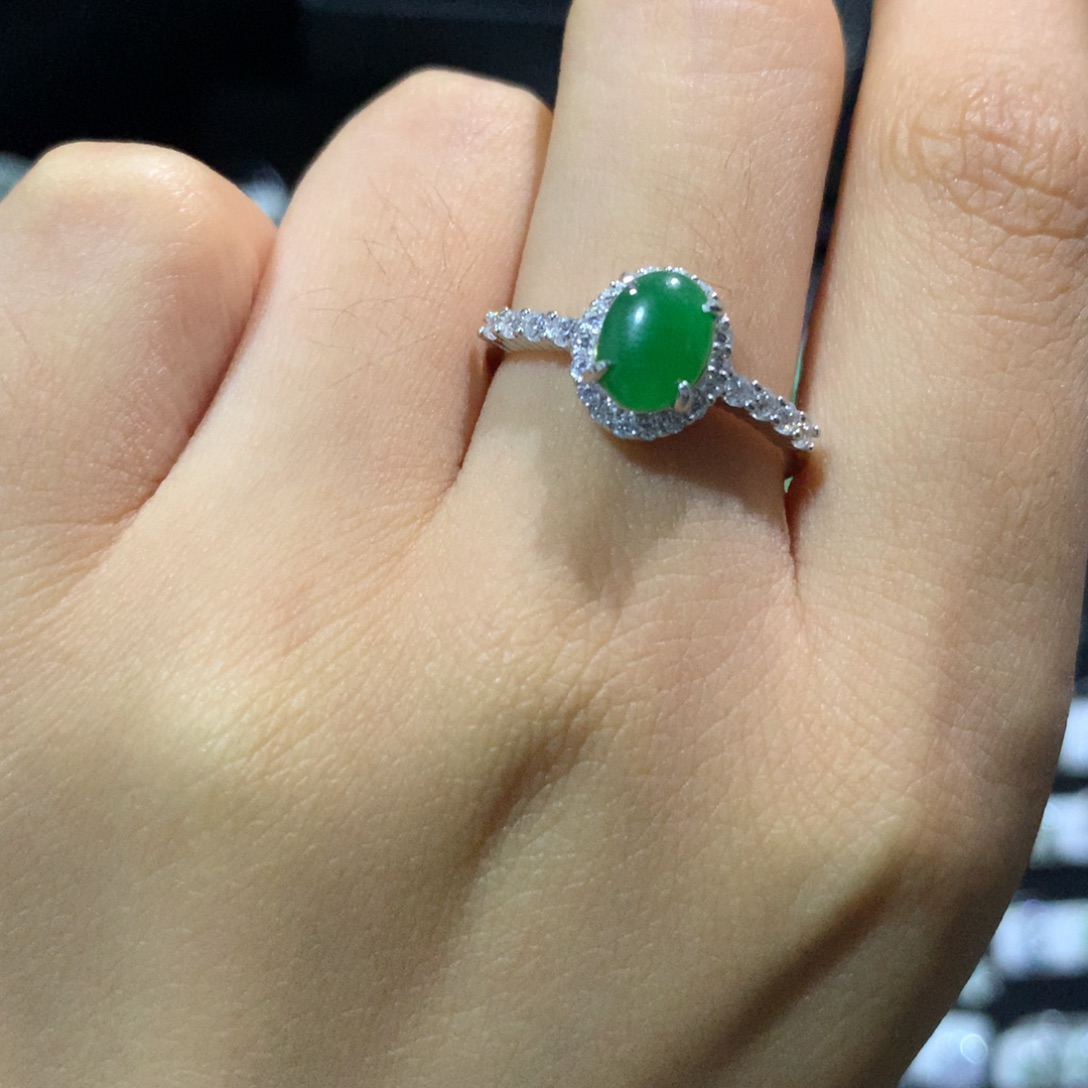 翡翠银S925镶嵌耳饰戒指