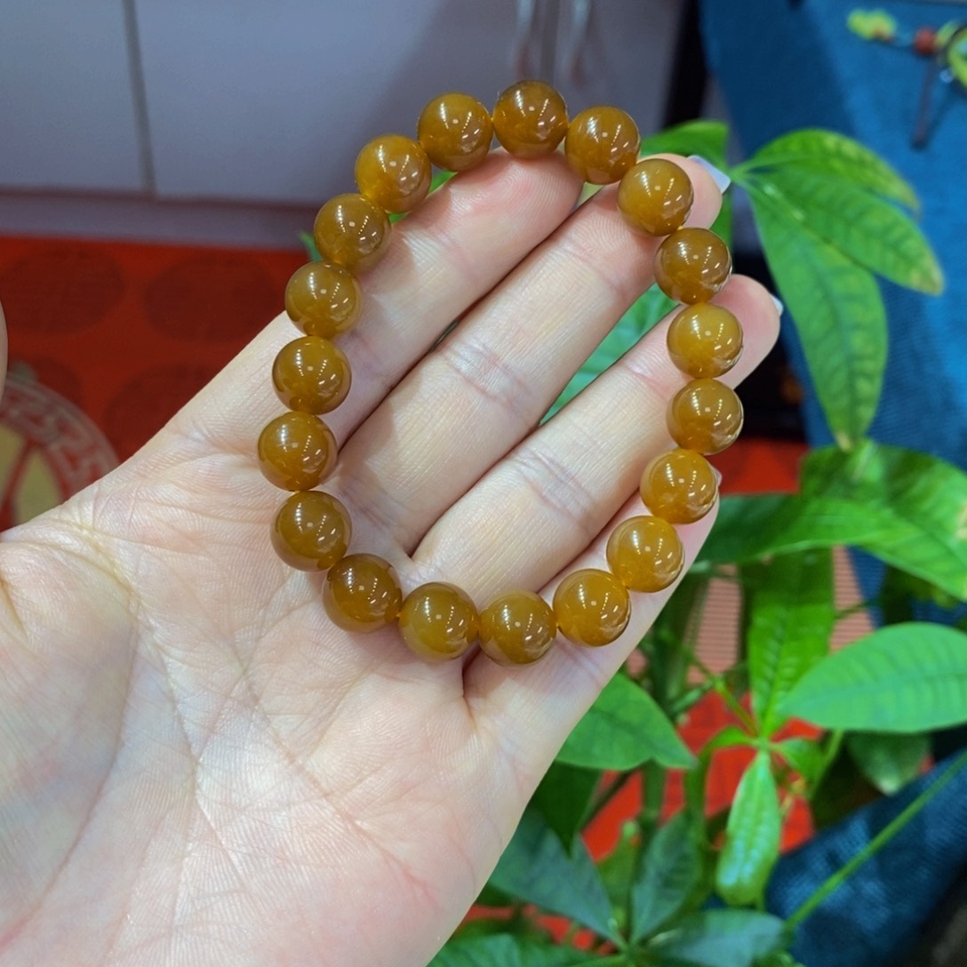 和田玉且末红糖珠串10未镶嵌