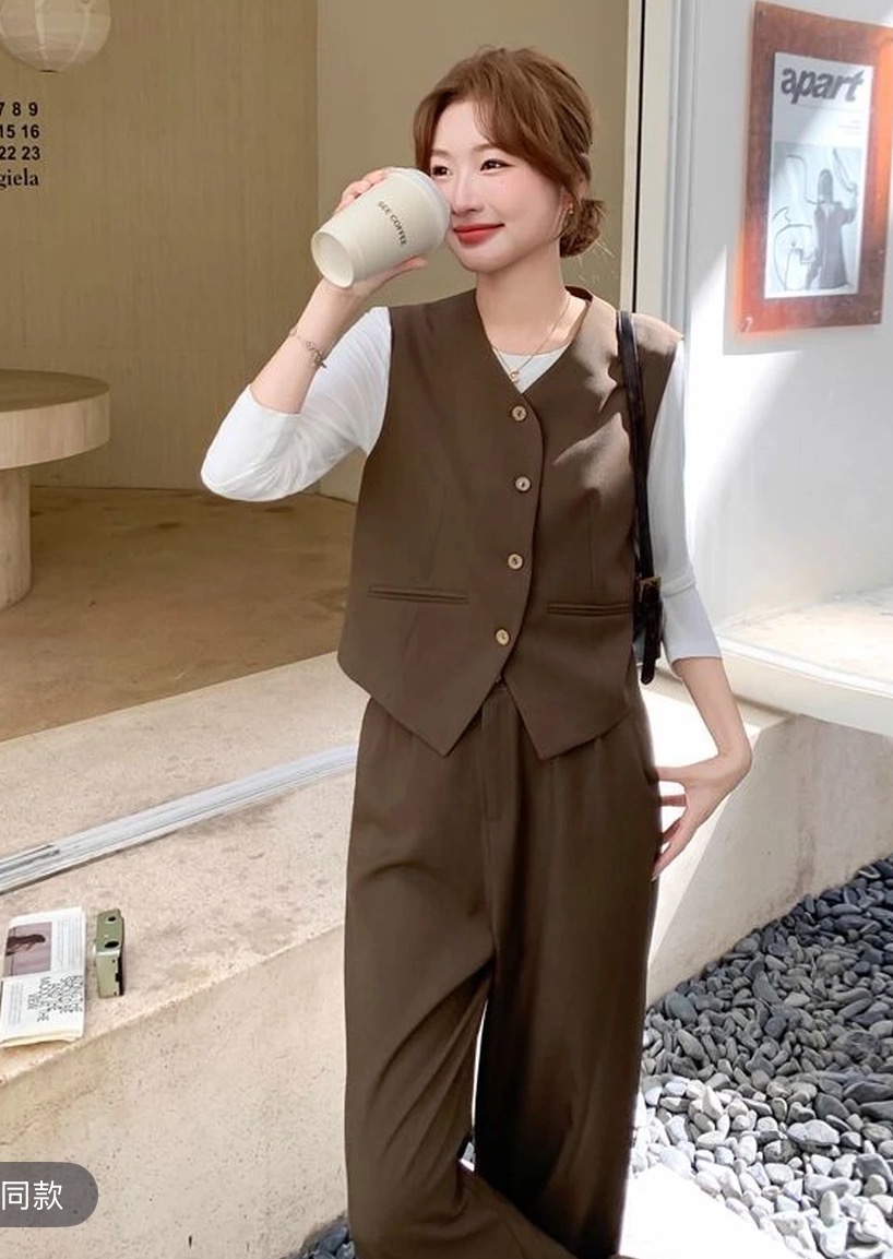 【Z201】春秋2025新款时尚百搭马甲套裤2件套套装