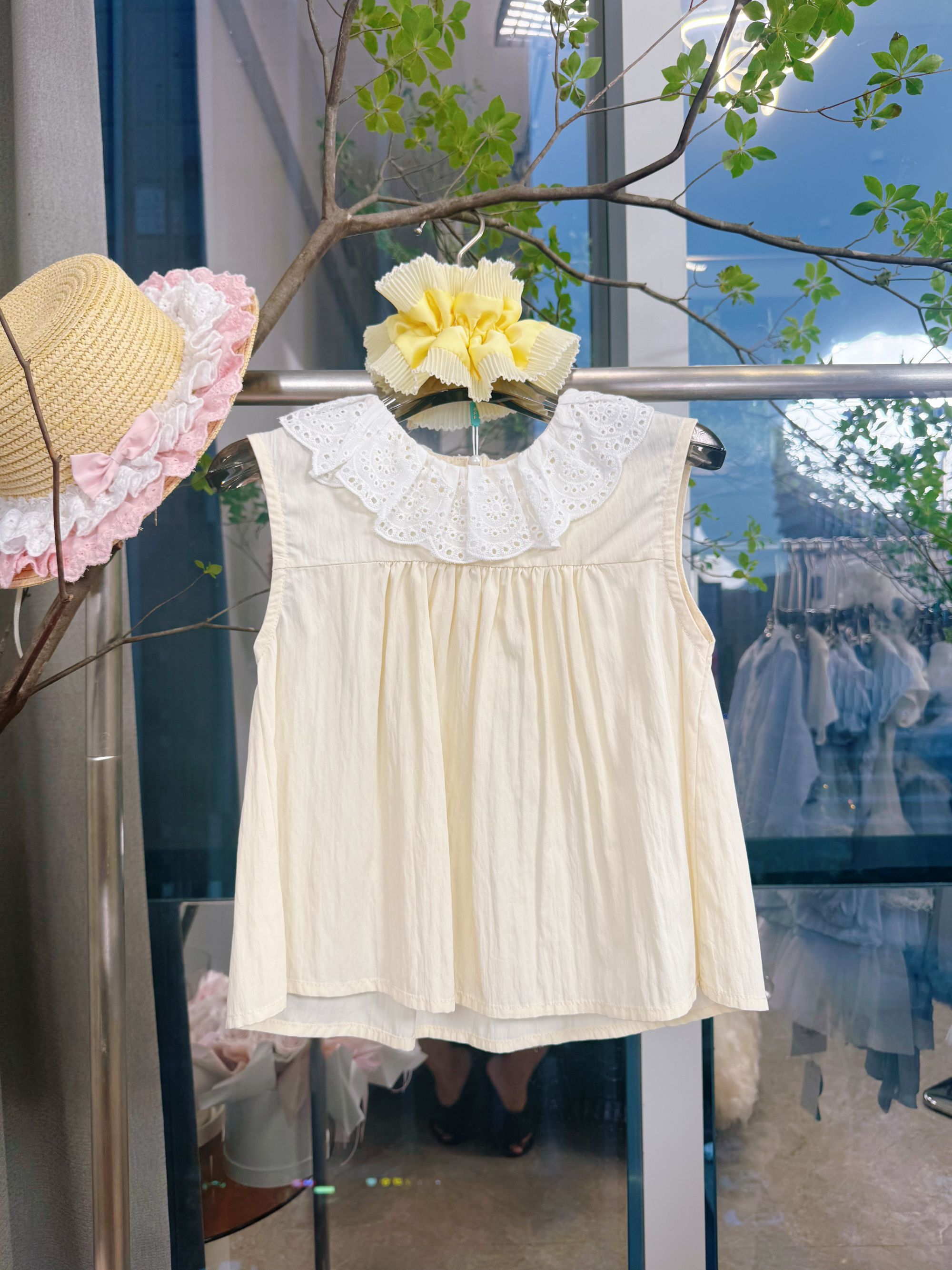 K210 夏季吊带上衣无袖连衣裙米色白色女背心