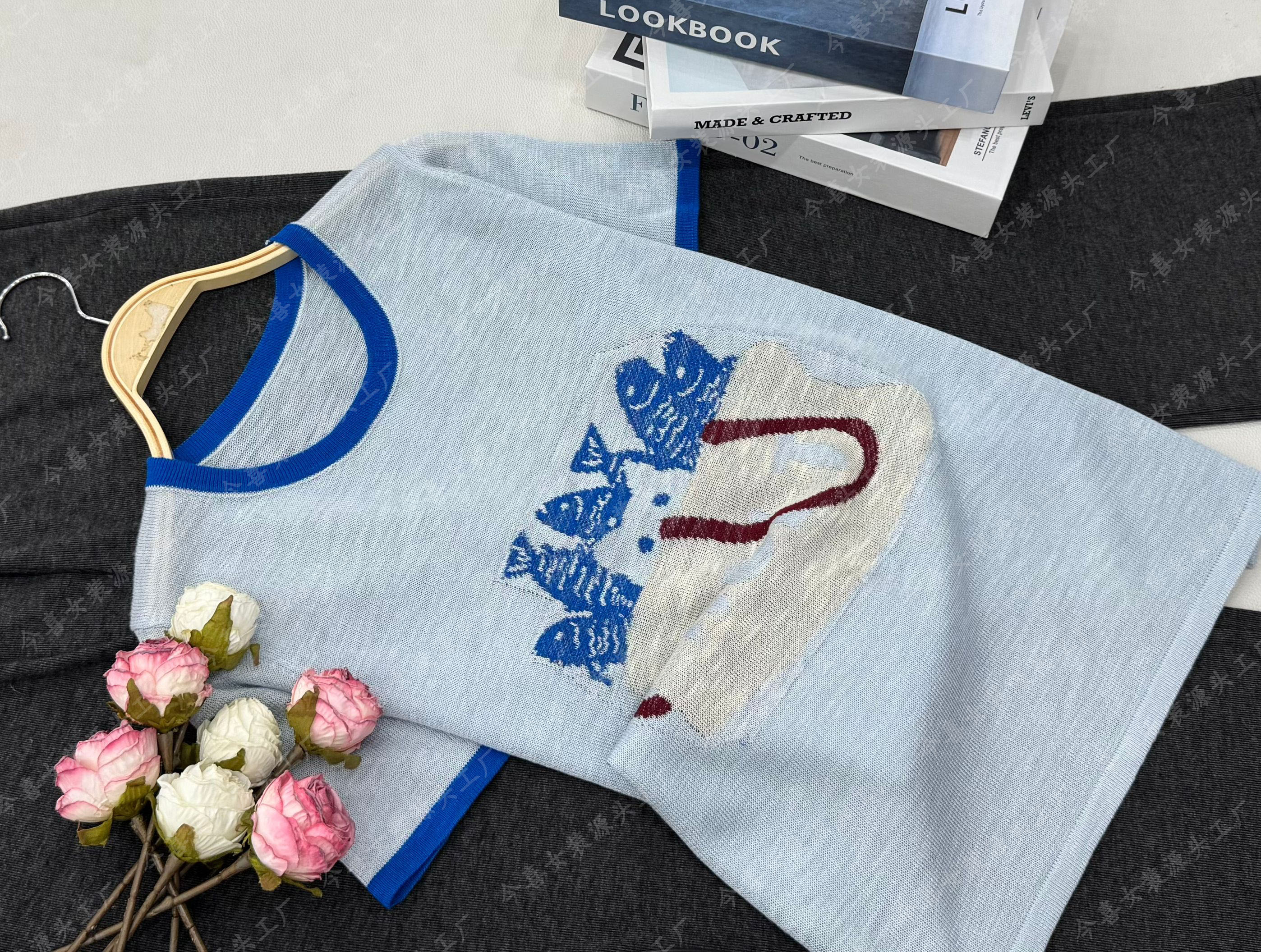 【蓝色圆领套头】新款百搭时尚宽松短袖上衣QC3366