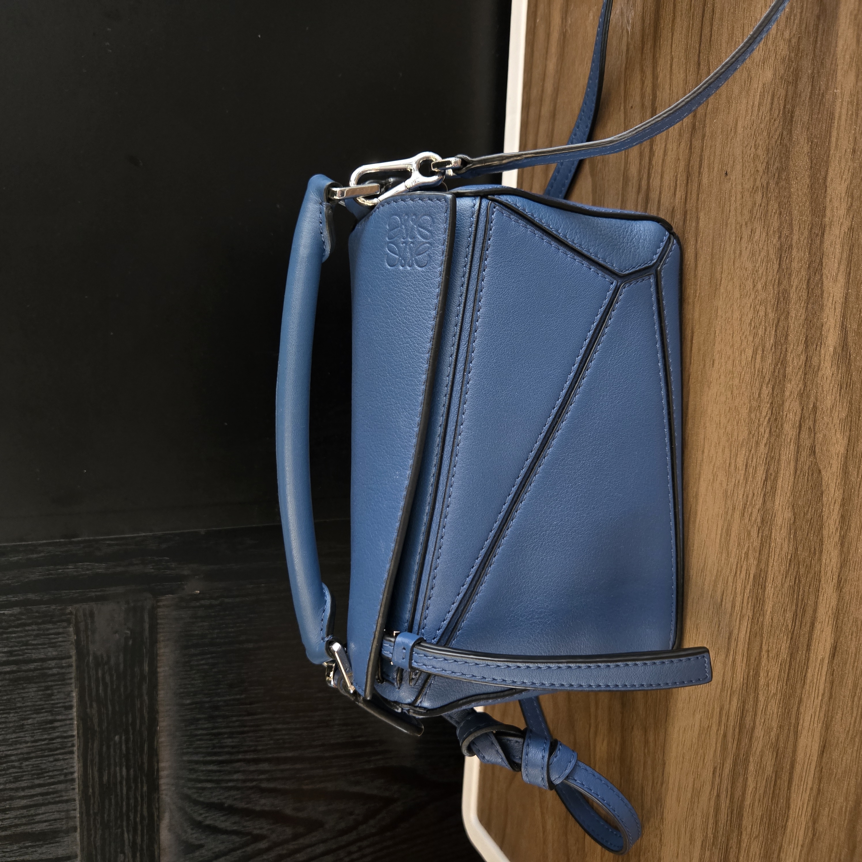99新 LOEWE/罗意威 蓝色mini puzzle几何包单肩斜挎包