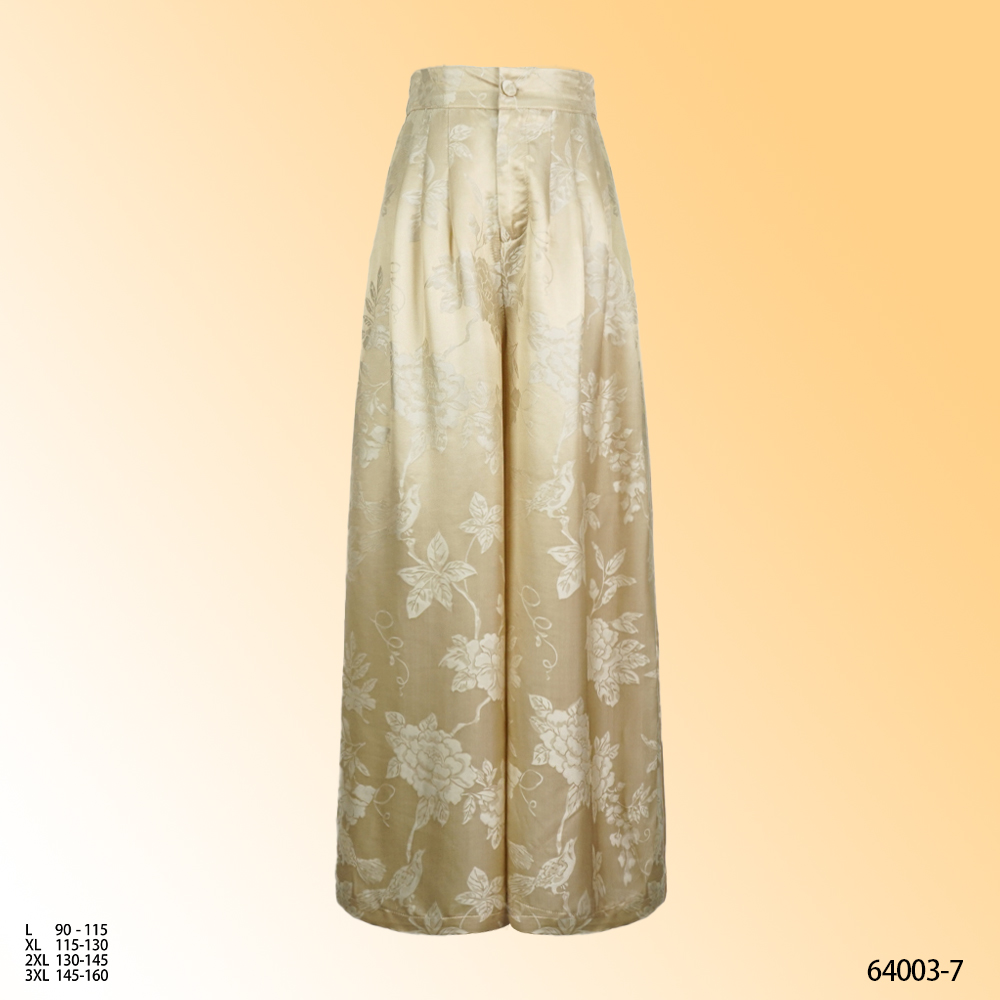 七七2025新款时尚优雅透气莺歌燕花直筒阔腿休闲裤子64003-7