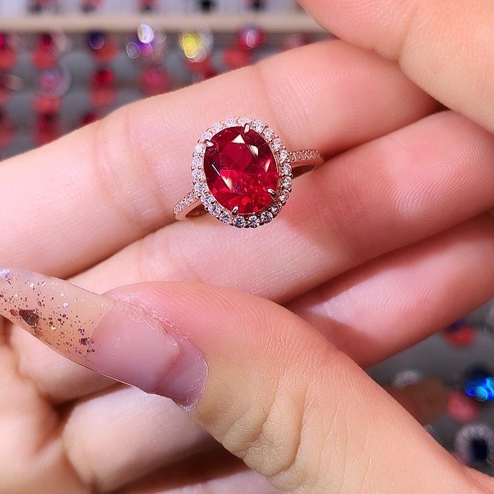 红宝石戒指银S925镶嵌