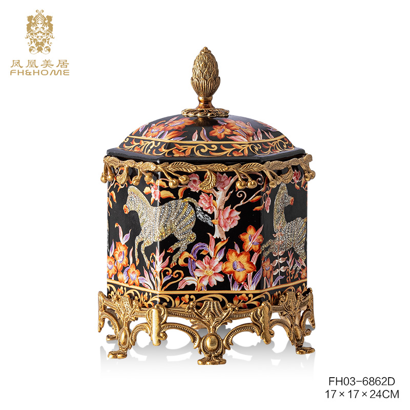 FH&HOME/凤凰美居欧式轻奢精美手绘盖盒储物摆件