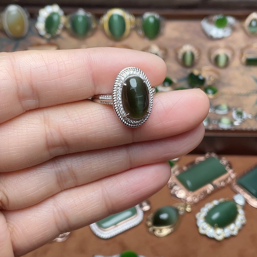 和田玉（碧玉）银S925镶嵌吊坠(不含链)