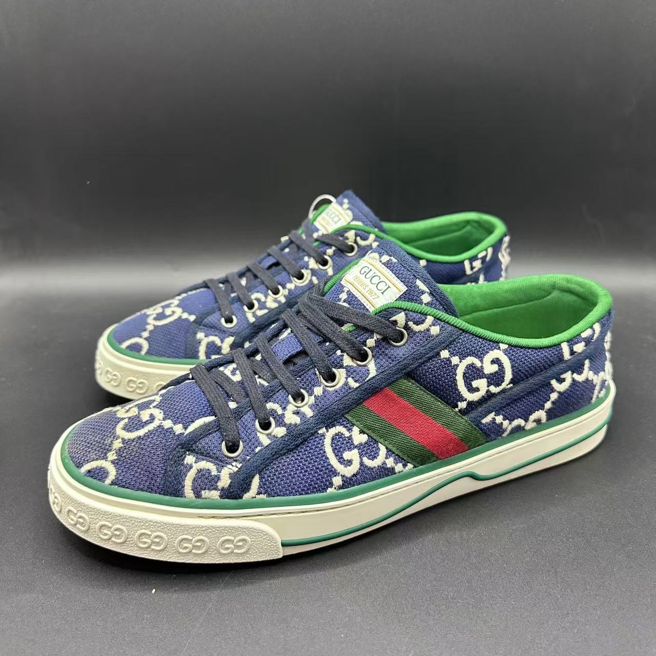 95新 GUCCI/古驰 男士时尚1977系列牛仔蓝印花板鞋42.5码 lb294