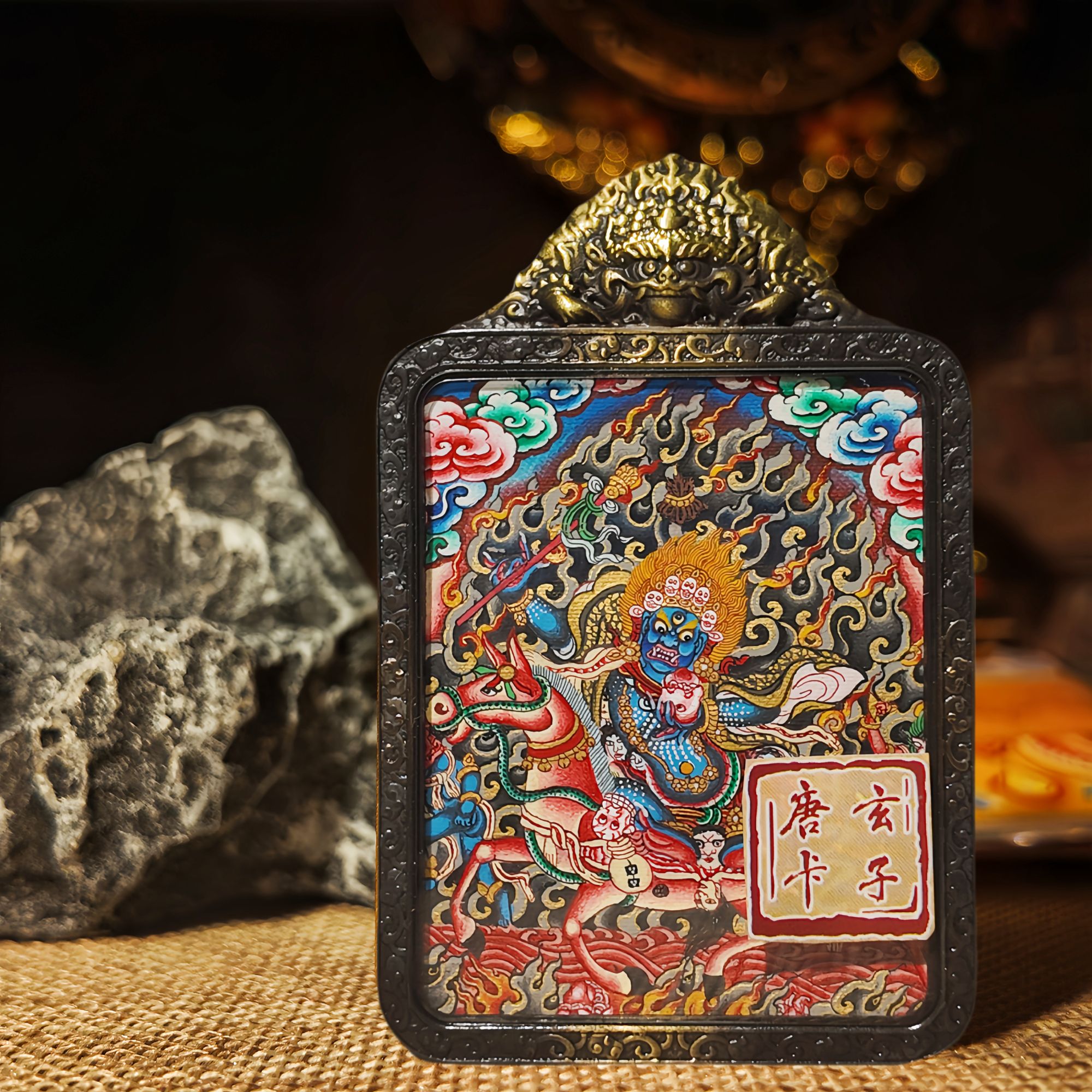 【吉祥天母】热贡双面唐卡4×5cm纯手绘